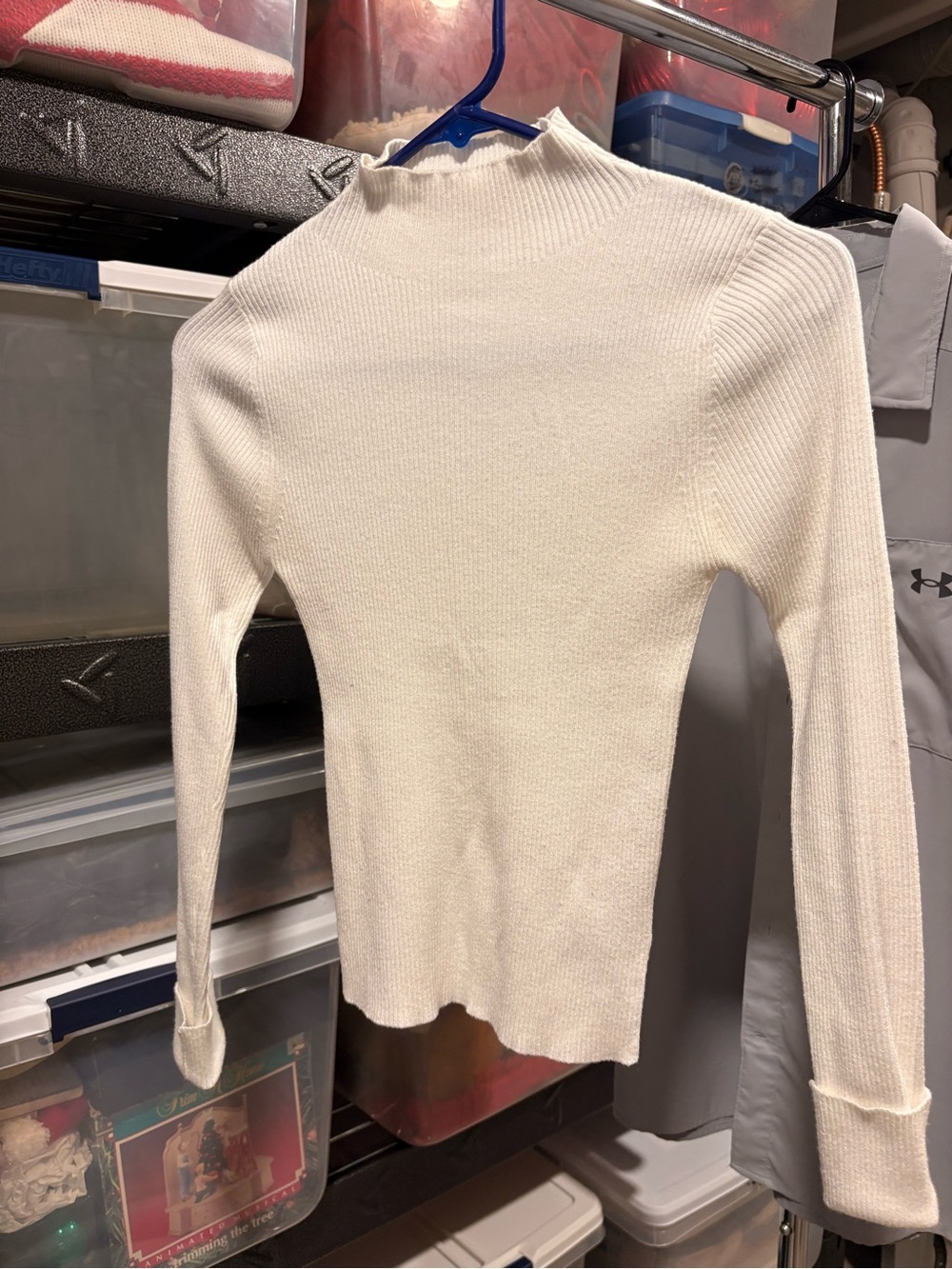 Double Zero Cream Ribbed Mockneck Sweater